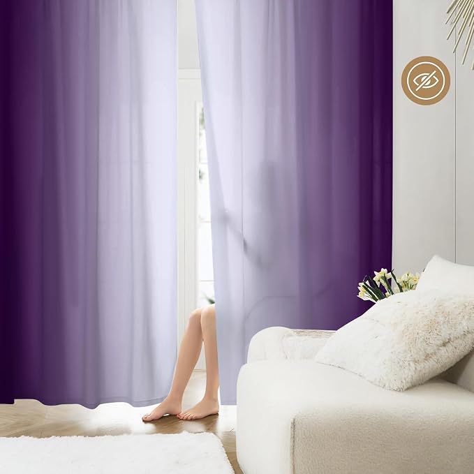 Purple Curtains 84 Inch Length for Living Room 2 Panel Set Purple and Grey White Window Treatment Curtains Lavender Ombre Gradient Light Filtering Curtains Modern Abstract Drapes