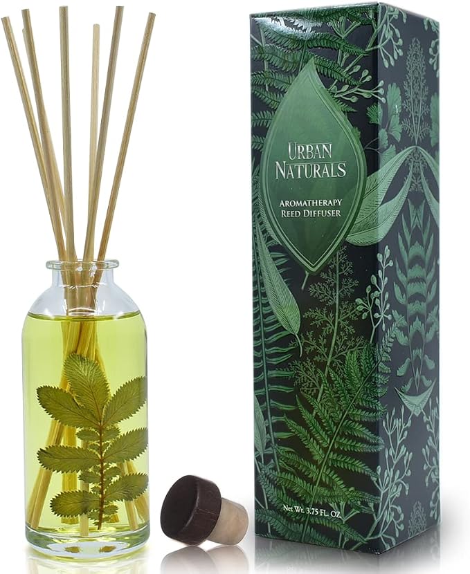 Urban Naturals Reed Diffuser Set, Eucalyptus Sage - Bathroom Shelf Décor | Mint, Lime & Cedarwood Essential Oils, Soothing & Relaxing scent for Bathroom or Bedroom