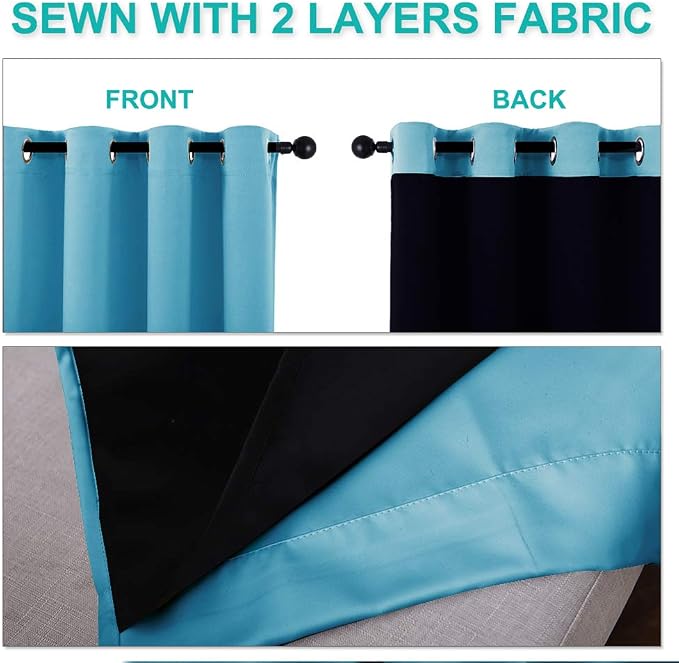 NICETOWN Teal Blue Full Shade Curtain Panels, 37" Wide x 80" Long, Teal Blue, Pair of Thermal Insulated & Energy Efficiency Blackout Drapes for Living Room, Lined Silky Performance Window Dressing