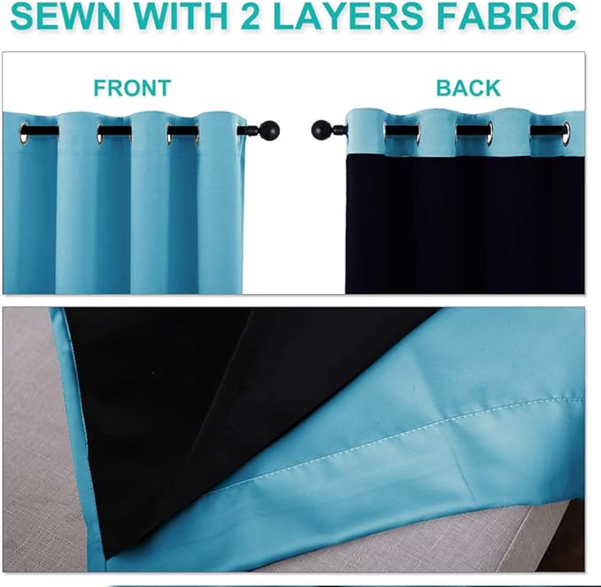 NICETOWN 100% Blackout Curtains 54 inches Long, Teal Blue, 1 Pair, 42 inches Width Each Panel, 2 Thick Layers Completely Blackout Window Treatment Thermal Insulated Lined Drapes for Small Window