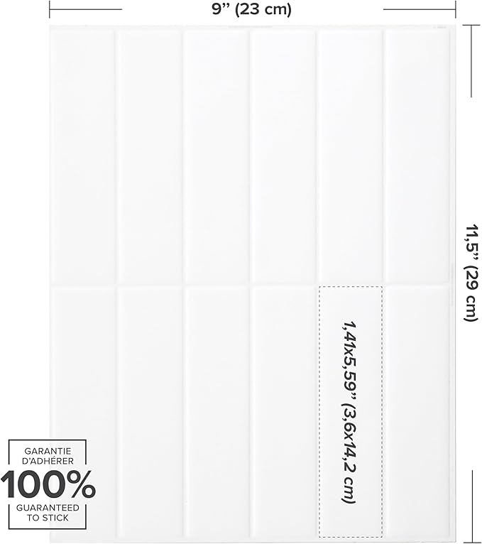 Smart Tiles Peel and Stick backsplash, Stacked Pure White, 11.43"x9" | Pack of 5 (3.5 sq ft), Matte, Heat/Moisture Resistant, Low VOC, Kitchen/Bathroom, Renter Friendly, Made in Canada