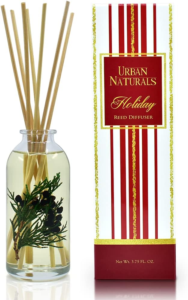 Urban Naturals Reed Diffuser Set, Cranberry & Pine - Bathroom Shelf Décor | Holiday Wreath with Real Botanicals, Christmas Gift Idea for the Home