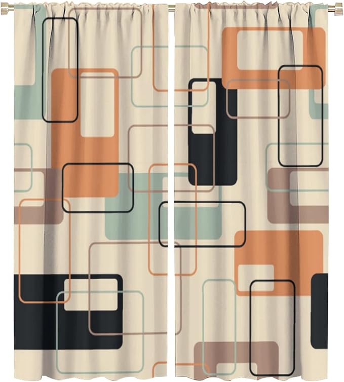 JESTRONRY Mid Century Blackout Curtains,Retro Square Design Modern Style Blackout Window Door Curtains for Bedroom Living Room Home Decor 42x54in