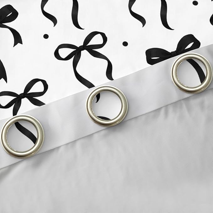 Feelyou Girls Bow Curtains for Bedroom Living Room Black White Bowknot Blackout Darkening Drapes Coquette Aesthetic Window Treatments, 2 Panels 52 x 96 Inch Kawaii Cute Princess Style Room Decor