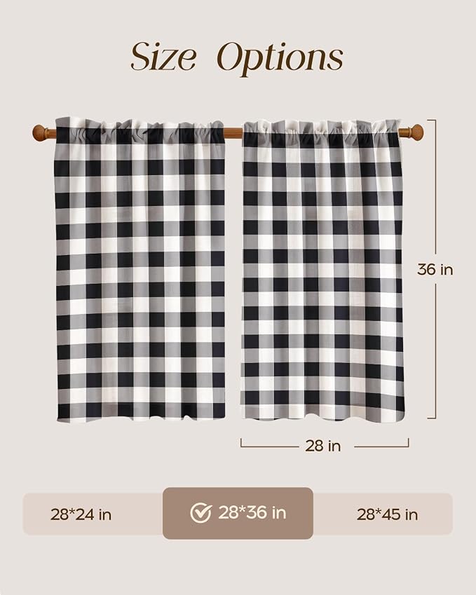 Miss Adola Farmhouse Kitchen Tier Curtains - 36 Inch Length Linen Blend Cafe Curtains Plaid Checkered Small Window Treatments Over Sink Rod Pocket for Bathroom Living Room Light Filtering, 2 Panels