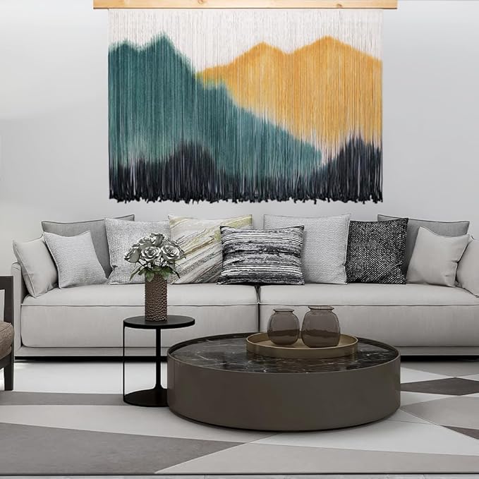 laddawan Extra Large Boho Wall Decor For Bedroom Macrame Wall Hanging Dip-Dyed Tapestry Modern Wooden Home Wall Art For Living room (Yellow)