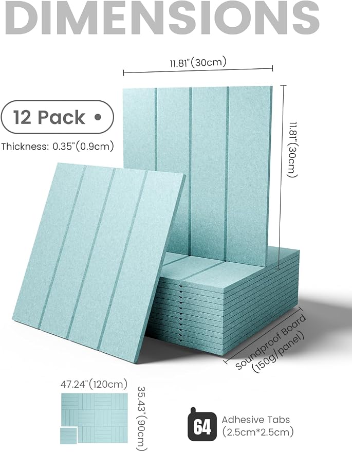 Fluxynara Large Felt Bulletin Board 48" x 36" Cork Board Alternative-12 Pack with 64 Safe Removable Adhesive Tabs, Cork Boards for Walls Cork Board for Home Office Classroom Pin Board-Teal Blue