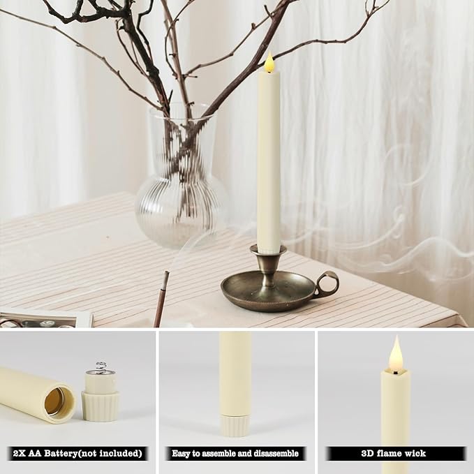 24-Pack Flameless Taper Candles, 9.25 Inch Battery Operated LED Candlesticks with Remote & Timer - Realistic Flickering Flame, Warm Ivory, Safe Smokeless for Wedding Christmas Church Party Home Decor