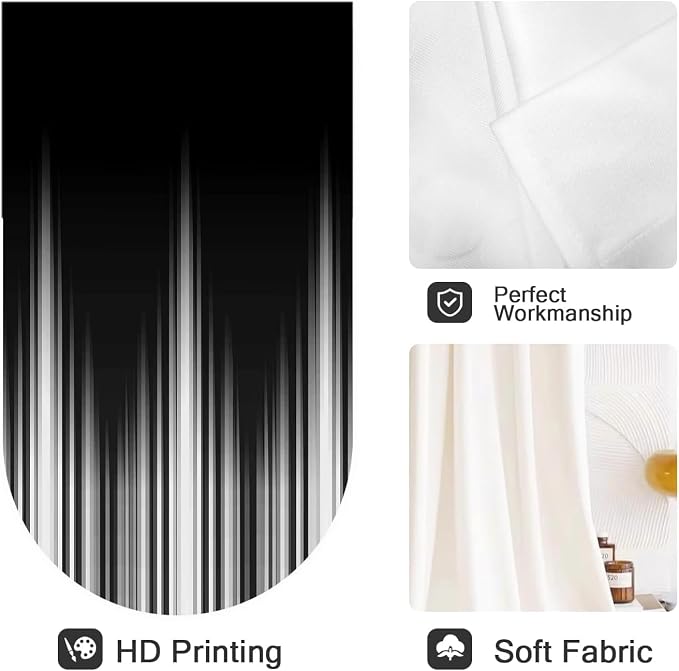 Coxila White and Black Window Curtains for Bedroom 52 x 63 Inch Rod Pocket Wide Gothic Goth Ombre Simple Boho Stripe Design Pattern Gradient Living Room Treatment Set of 2 Curtain Panels Drapes Drapes