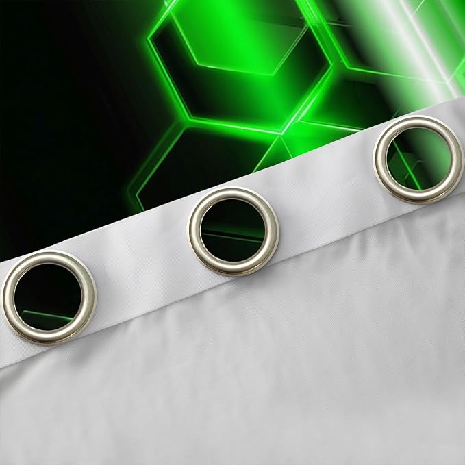jejeloiu Honeycomb Curtains (2 Panels, 42 x 84 Inch) Modern Hexagon Theme Green Curtains Strip Lines Darkening Dreapes Modern Gradient Black Green Window Treatments Blackout
