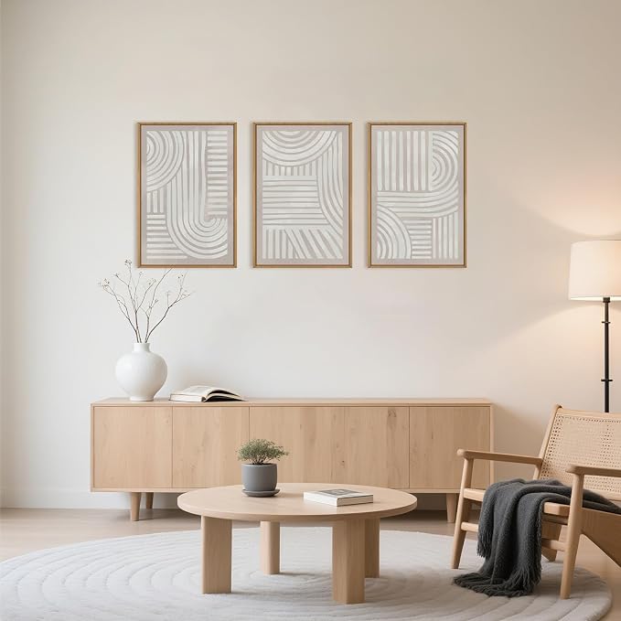 Large Abstract Neutral Geometric Framed Canvas Wall Art,Boho Minimalist Shapes Wall Decor,Modern Lines Artwork,Mid Century Arch Art Print for Living Room,Bedroom,Office- 16"x24"x3