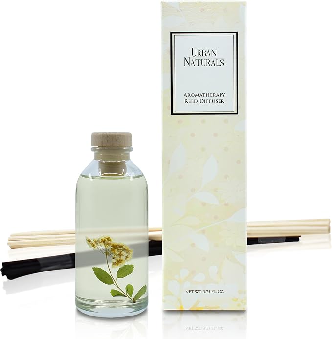 Urban Naturals Reed Diffuser Set, Spring Blooms - Bathroom Shelf Décor | Real Flowers in the Bottle Bulgarian Rose, Egyptian Jasmine, Blue Orchid, Lily of the Valley, Amber