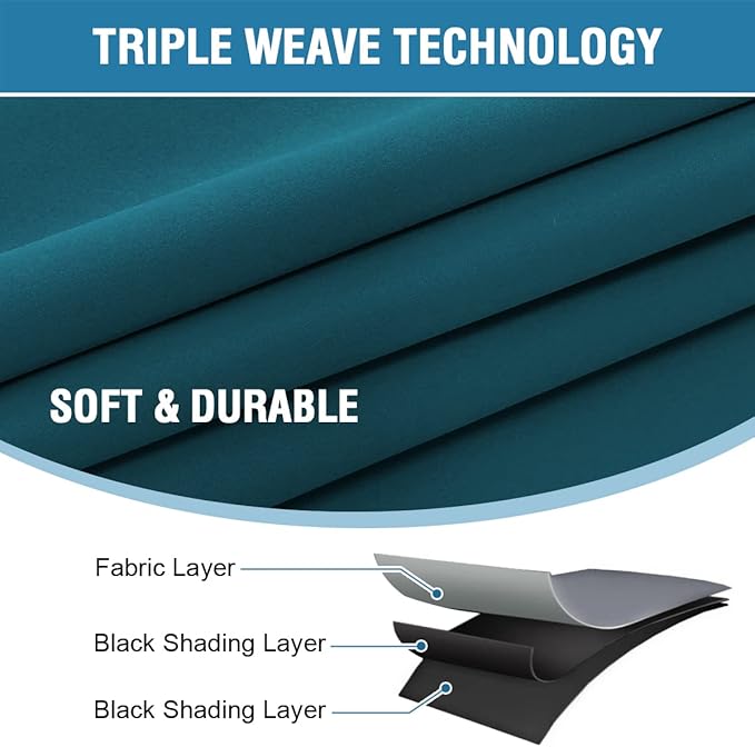 H.VERSAILTEX 100% Blackout Curtains for Bedroom with Black Liner Full Room Darkening Curtains Thermal Back Tab/Rod Pocket Window Treatment Drapes for Living Room, 2 Panels, 42 x 63 Inch, Dark Teal
