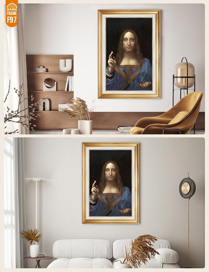DECORARTS - Portrait Of Christ in Salvator Mundi by Leonardo Da Vinci. World Famous Painting Reproduction. Giclee Prints in Classic Golden Frame Ready to Hang