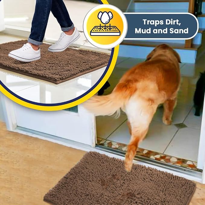 Muddy Mat® | Super Water Absorbent Door Mat Indoor, Microfiber Quick Dry Chenille Entryway Rug, Slip Resistant Front Door Mat, Indoor Mats for Entryway, Machine Washable Pet Rug, Mocha 20" x 48"