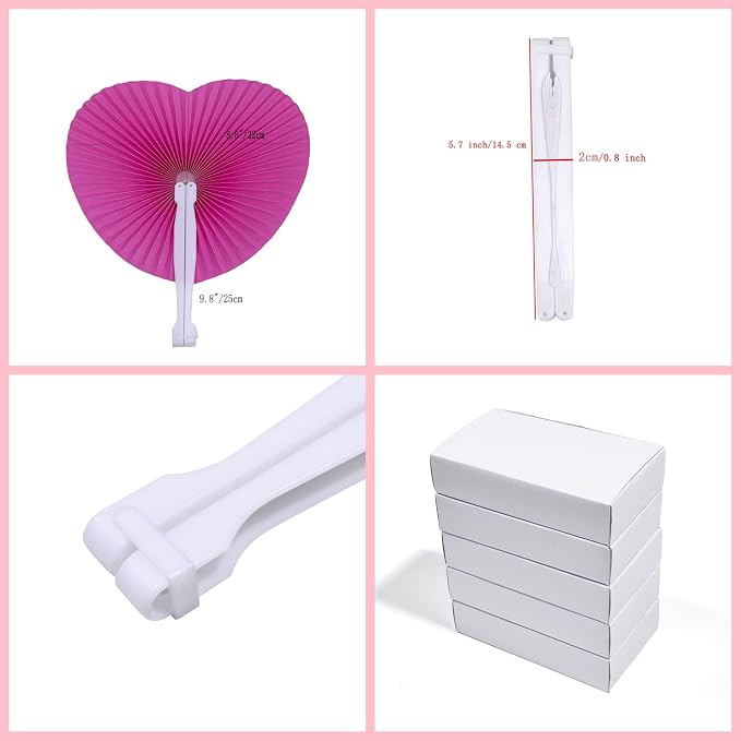 20 Pieces Pink Heart Paper Fans | Foldable Handheld Fans for Women,Folding Hand Fans for Wedding,Bridal Guest,Church,Party Favors,Dancing,Birthday,DIY