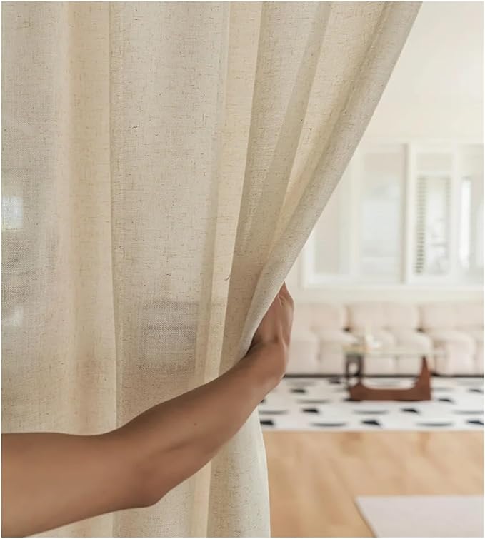 Modern Farmhouse Cotton Linen Curtain Country Ruffle Cafe Semi-Transparent Small Tier Decor(W60xH90cm)