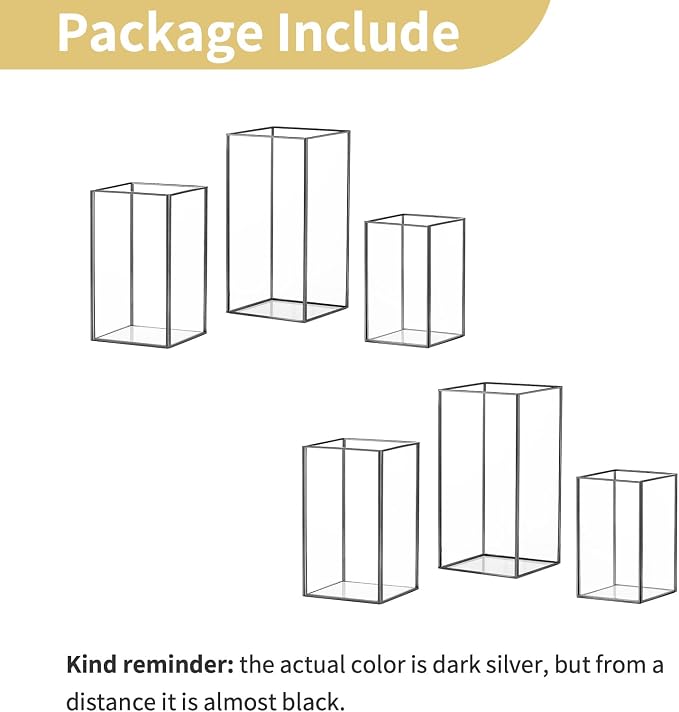 Nuptio Glass Candle Holders Hurricane Holder for Pillar Candles 6 Pcs Black Metal Candle Holders Large Rectangular Candleholder Vase Centerpieces Decoration for Wedding Fireplace 9.5 & 8.1 & 6.5 inch | Black Metal Candle Holders Large Rectangular Candl...