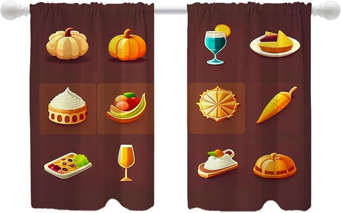 Shrahala Happy Thanksgiving Day Blackout Curtain Tiers, Pumpkin Turkey Bird Leaves Kitchen Valance Light Blocking Tier Drapes with Rod Pocket, 2 Pack 26 X 36 in