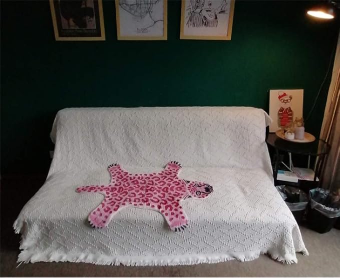Pink Leopard Print Faux Cowhide Cheetah Fur Skin Carpet Non-Slip Animal Printed Area Rug Throw Rugs Floor Carpet for Door Mat Bedrooms Room Decor (3.3x2.95Ft)
