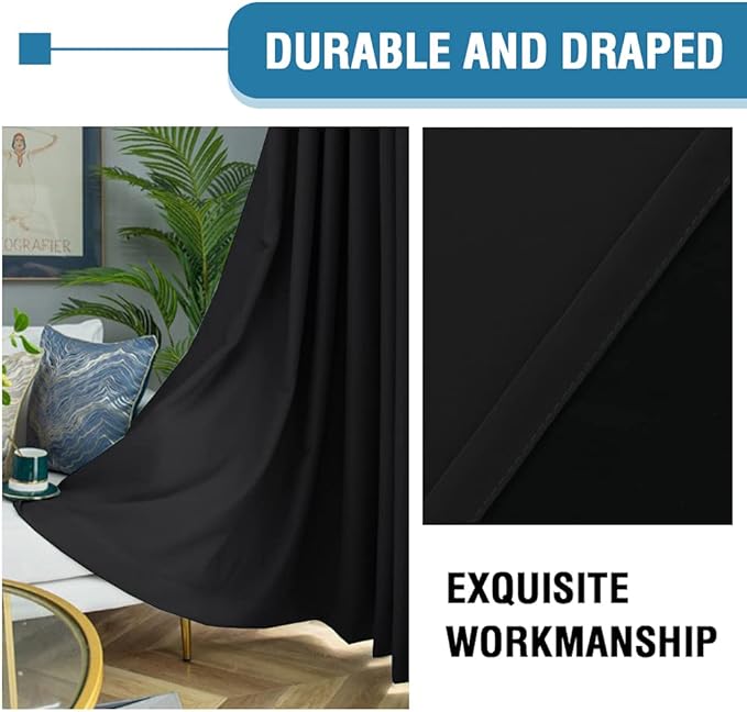 H.VERSAILTEX 100% Blackout Curtains for Bedroom Thermal Insulated Blackout Curtains 84 Inches Long Rod Pocket Window Drapes for Living Room with Black Liner 2 Panels Set, Jet Black