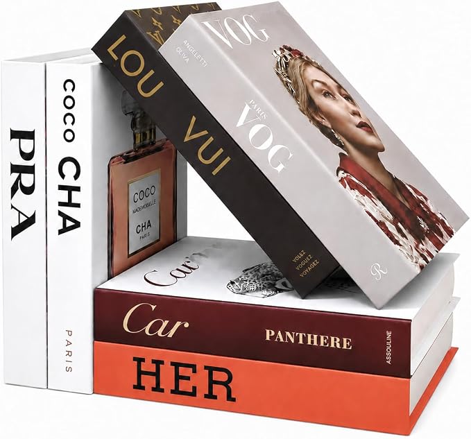 Luxe Style 6-Piece Faux Books for Home Decor, Decorative Faux Book Boxes for Coffee Table Styling, Aesthetic Living Room, Bookshelf, Bedroom & Office Decor