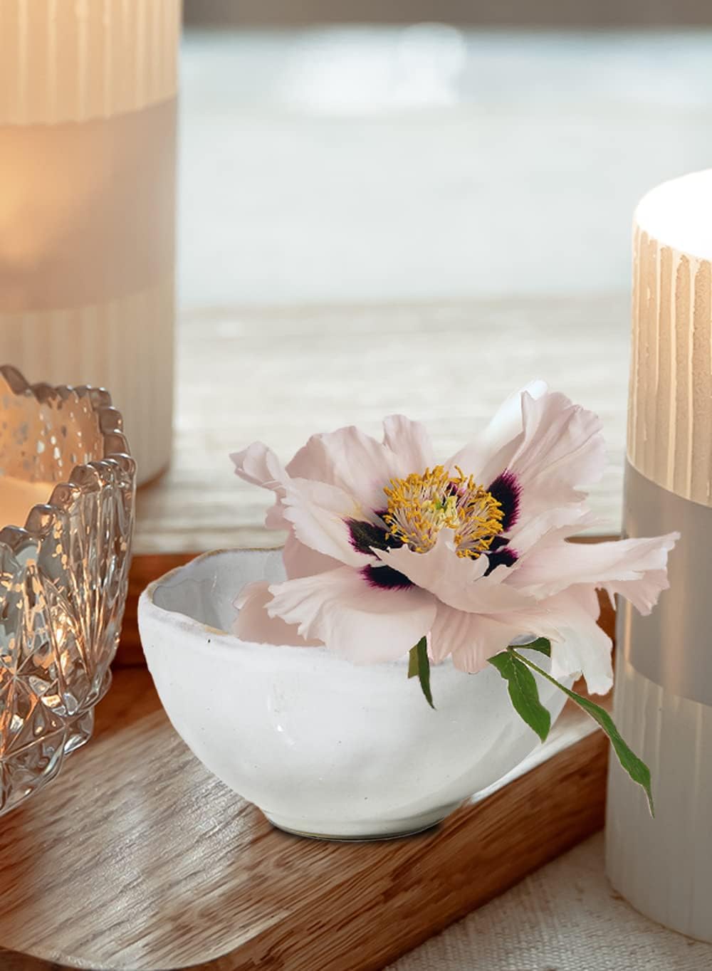 Serene Spaces Living Set of 4 Extra Small Free-Form Edge Glazed Ceramic Bowl, Centerpiece for Vintage Weddings, Events, Home Décor, Measures 4" Diameter, 2.25" Tall