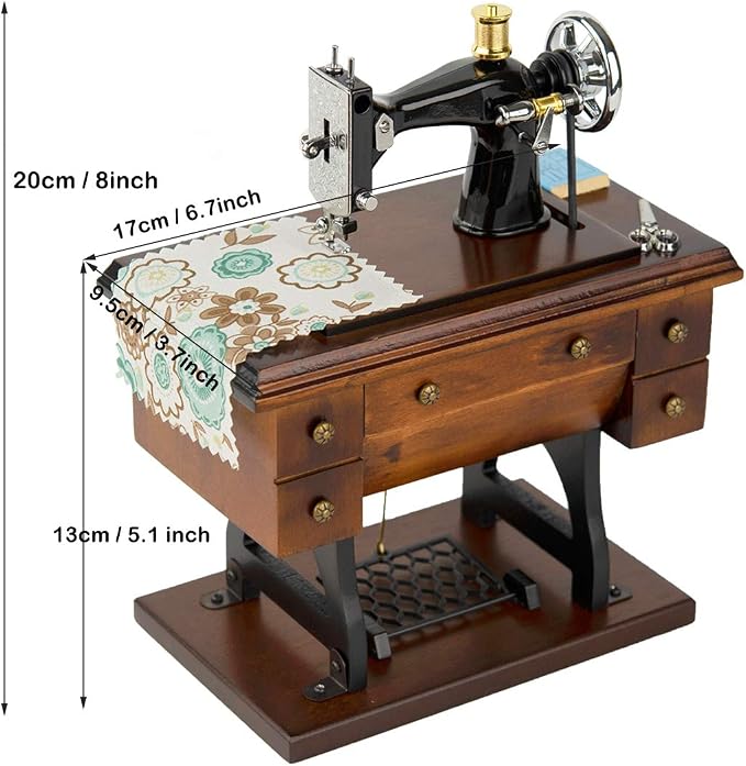 Sewing Machine Music Box Gift, Wooden Vintage Musical Box Christmas Anniversary Birthday Gifts for Mom Wife Grandma Friend Wind Up Mechanical Melody Fur Elise