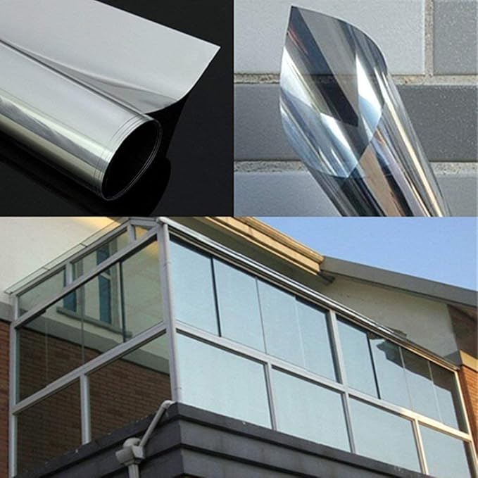 WPCTEV One Way Window Film Tint Daytime Pirivacy Mirror Glass Self-Adhesive Sun Blocking Heat Control Anti Uv DIY for Home Office Black Grey 11.8 Inch x 6.5 Feet