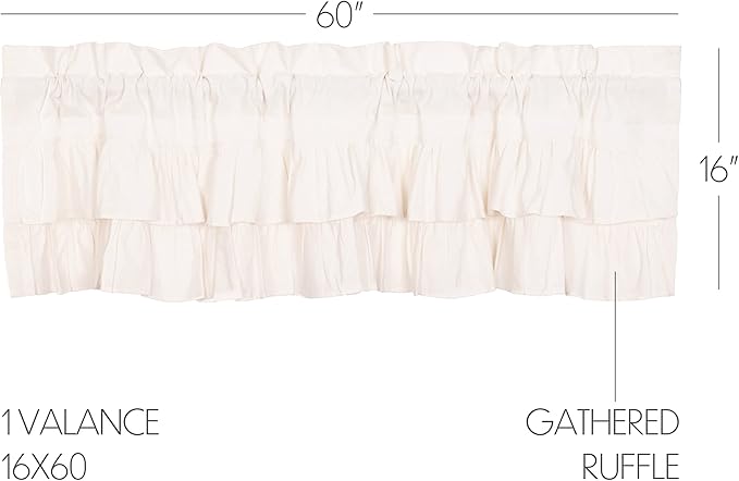 VHC Brands Simple Life Flax Solid Color Cotton Linen Blend Farmhouse Kitchen Curtains Rod Pocket Hanging Loops 16x60 Valance, Antique White Light Creme