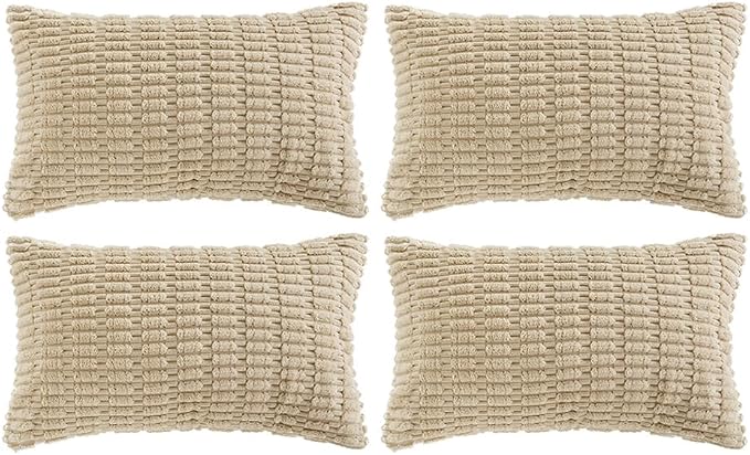 Fancy Homi 4 Packs Decorative Throw Pillow Covers for Living Room Couch Bed, Modern Farmhouse Boho Home Décor Accent Cushion Case, 24" x 16", Tan