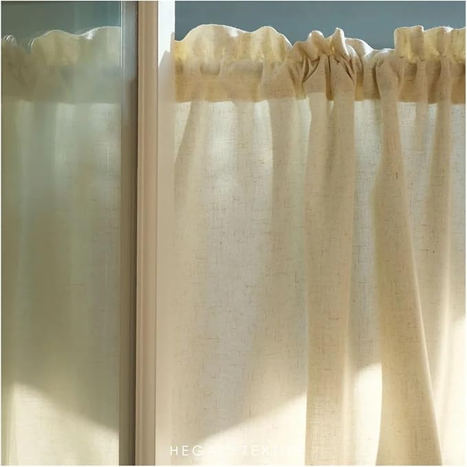 Modern Farmhouse Cotton Linen Curtain Country Ruffle Cafe Semi-Transparent Small Tier Decor(W60xH90cm)