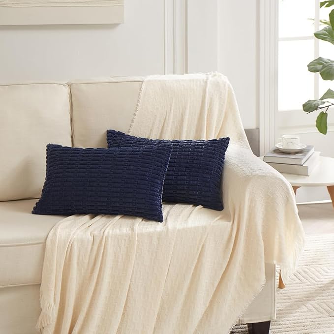 Fancy Homi 4 Packs Decorative Throw Pillow Covers for Living Room Couch Bed, Modern Farmhouse Boho Home Décor Accent Cushion Case, 24" x 14", Navy Blue