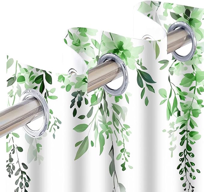Green Watercolor Floral Curtains 84 inches Long, Botanical Leaves Vine Flowers Rustic Farmhouse Curtains, Blackout Window Treatment Drapes for Bedroom Living Room 52x84inch, 2 Panels