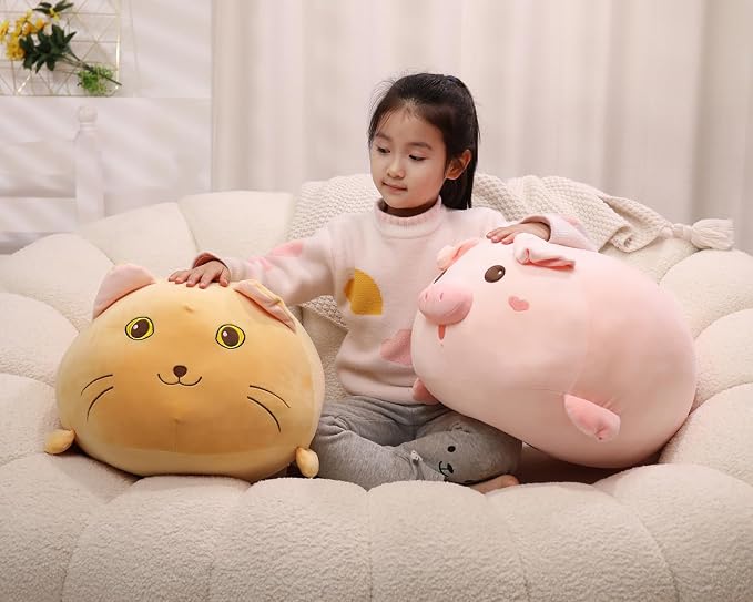 YESGIRL 20 inch Super Soft Cat Plush Pillow, Adorable Stuffed Animal Toy, Chubby Kawaii Cat Plushie for Boys Girls, Cute Room Decor Fat Animals Pillow, Kids Gifts for Birthday,Valentine,Christmas