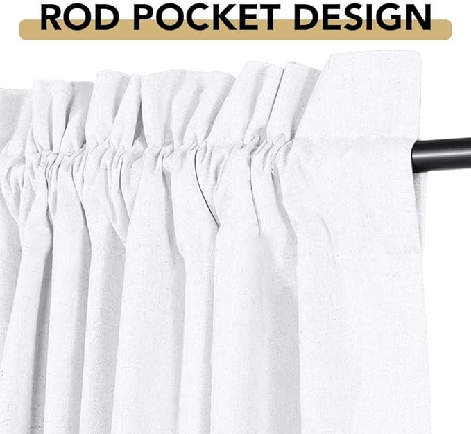H.VERSAILTEX Linen Look 100% Blackout Curtains 45 Inches Long for Bedroom Full Light Blocking Rod Pocket Linen Textured Thick Window Curtain Drapes with White Backing, Pure White, 2 Panels