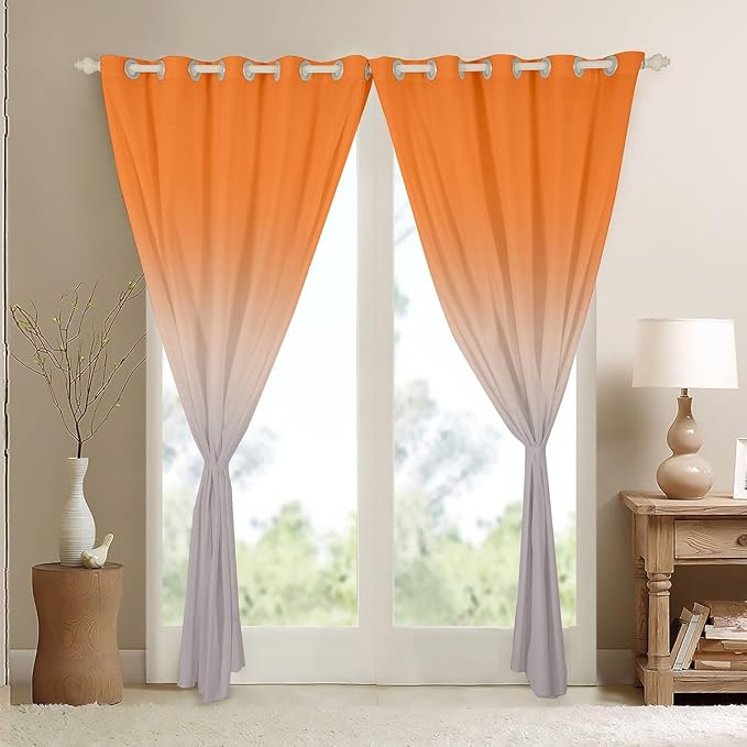 jejeloiu (2 Panels, 42 x 84 Inch Orange Darkening Drapes Gradient Style Curtains for Bedroom Living Room for Kids Women Men Ombre Grey Blackout Curtains Geometric Window Treatments