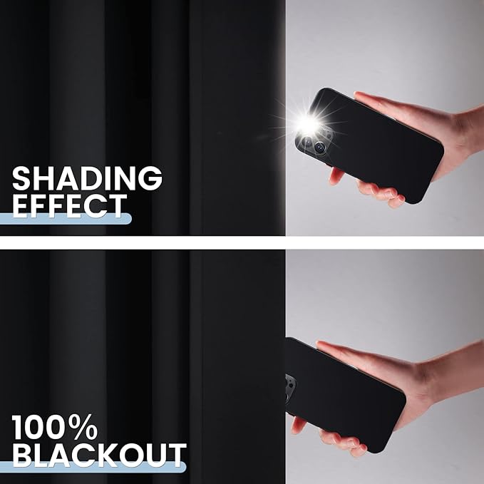 SimpleHome 100% Blackout Curtains for Bedroom,Thermal Insulated Black Grommet Window Drapes Room Darkening Curtains for Living Room with Black Back,42 x 72 Inch,2 Panels