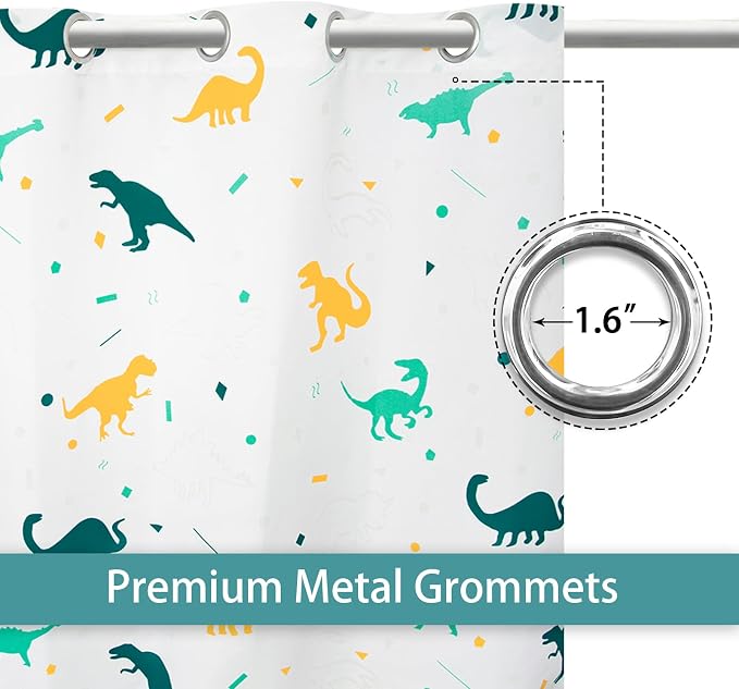 Dinosaur Curtains for Boys Bedroom Glow in the Dark Cartoon Rod Pocket Kids Boys Girls Simple Childish Cute Dino Wildlife Animals Pattern Window Drapes Nursery Bedroom Playroom Living room 2 Panels