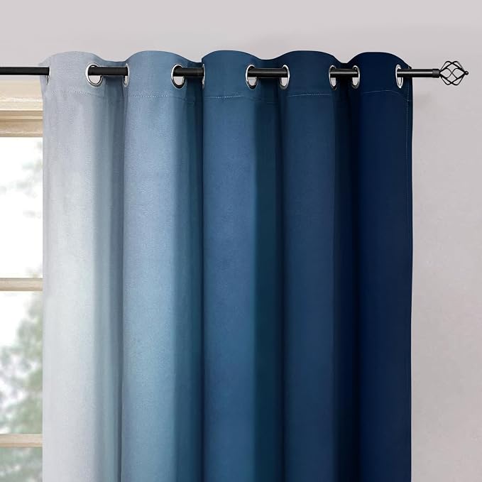 Yakamok Ombre Curtains Blue and Greyish White for Living Room,62Wx84L | Room Darkening Curtains 84,Thermal Insulated Gradient Color Drape,Light Blocking Grommet Window Curtains for Bedroom,2 Panels