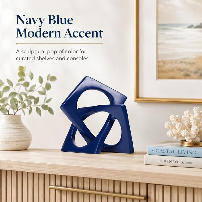 XMGZQ Navy Blue Knot Statue for Coffee Table Centerpiece Decor,Modern Abstract Art Geometric Sculpture and Figurines, Home Decor Accent,Cube Knick Knacks for Shelves,Bookshelf,Entryway,Floating