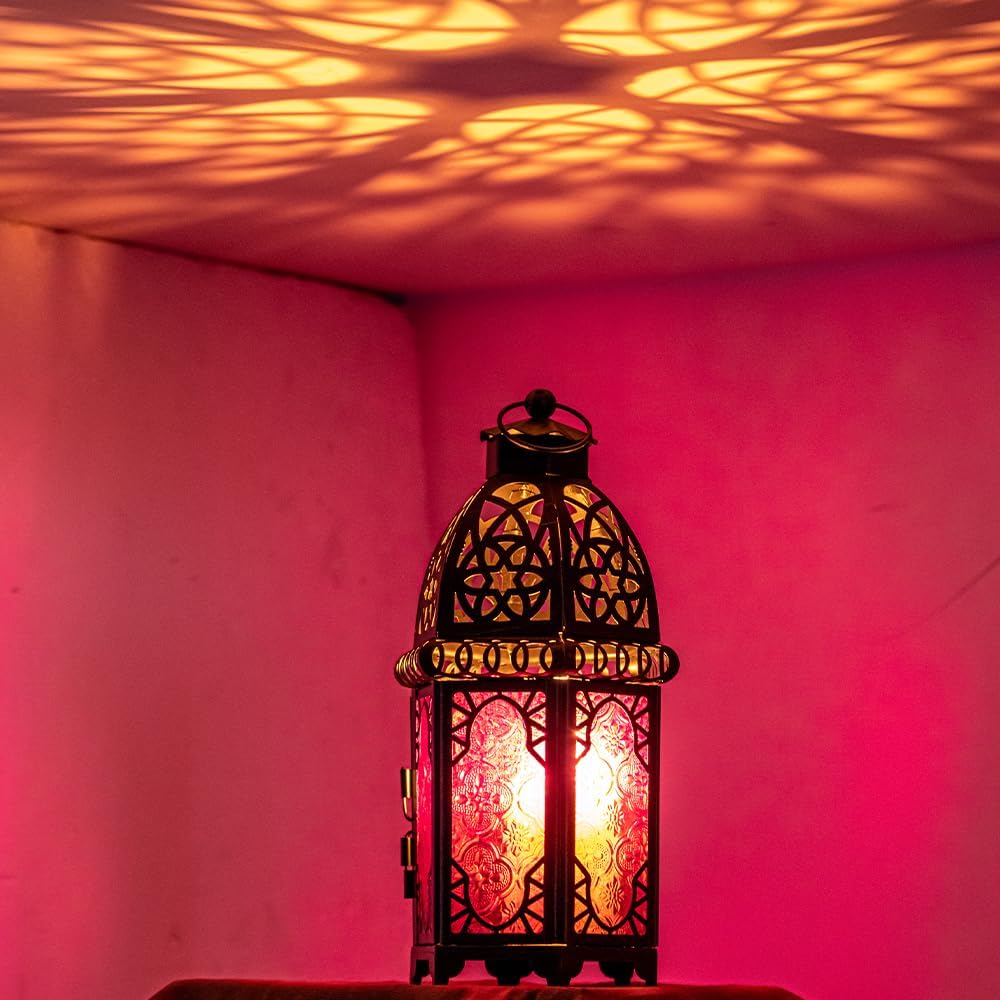 NEEDOMO Moroccan Candle Lantern, 12.8'' Hanging Lanterns Decorative Indoor Outdoor, Vintage Candle Holder for Chritsmas, Halloween, Table, Patio, Porch, Shelf, Gothic Home Decor (Purple)