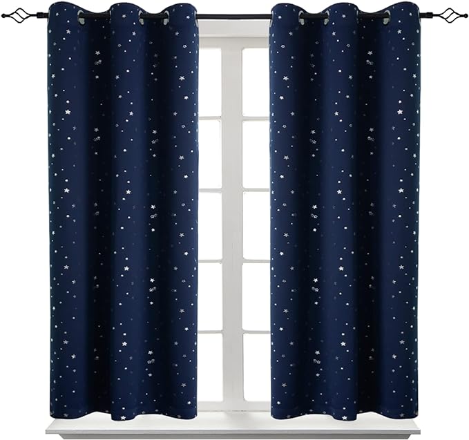 BGment Short Curtains for Windows, Small Blackout Curtains 45 Inch for Bedroom, Star Room Darkening Curtains Thermal Insulated Grommet Drapes for Kids Room Nursery, 2 Panels (42 x 45 Inch, Dark Blue)