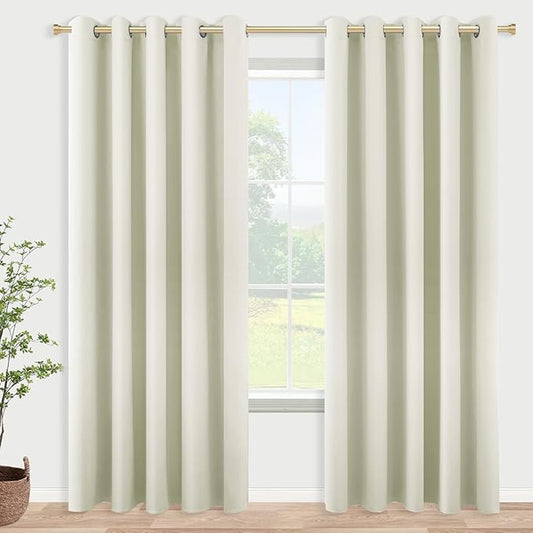 KOUFALL Cream Curtains for Living Room,84 Inches Long Room Darkening Extra 72 Inch Wide 80% Blackout Grommet Thermal Insulated Bedroom Curtains Drapes 84 Inch Length 2 Panels Set,Light Beige
