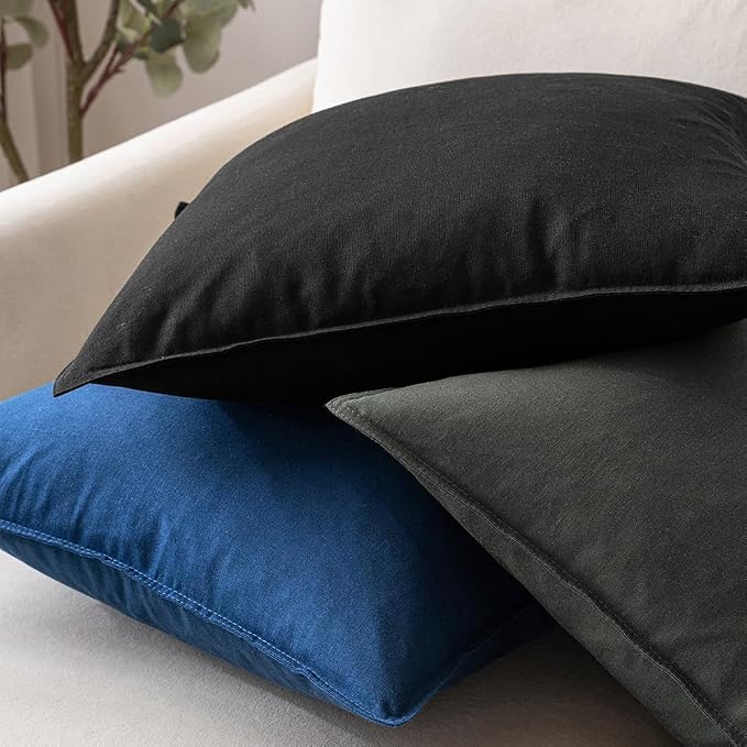 MIULEE Pack of 2 Decorative Linen Pillow Covers 20x20 Inch Black | Spring Boho Farmhouse Modern Soft Accent Throw Pillows Neutral Cushion Covers for Sofa Couch Bed Living Room Home Decor