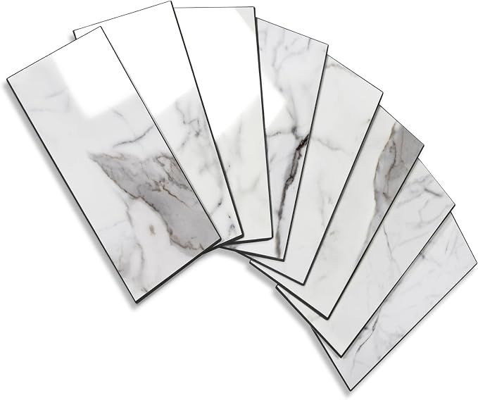 Vamos Tile 4-Piece Peel and Stick Backsplash Seamless Tile,3''x6'' Glossy Statury White with Dark Gray Grout Subway Tile,Stick on Backsplash for Kitchen/Bathroom/Laundry Room