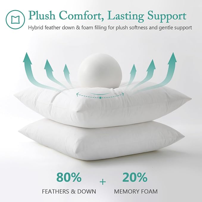 BPC Luxury Feather Down 28x28 Pillow Inserts Set of 2, Soft Fluffy Throw Pillow Inserts, 100% Organic Cotton Cover, Square Pillows for Couch, Living Room, Bed, Sofa
