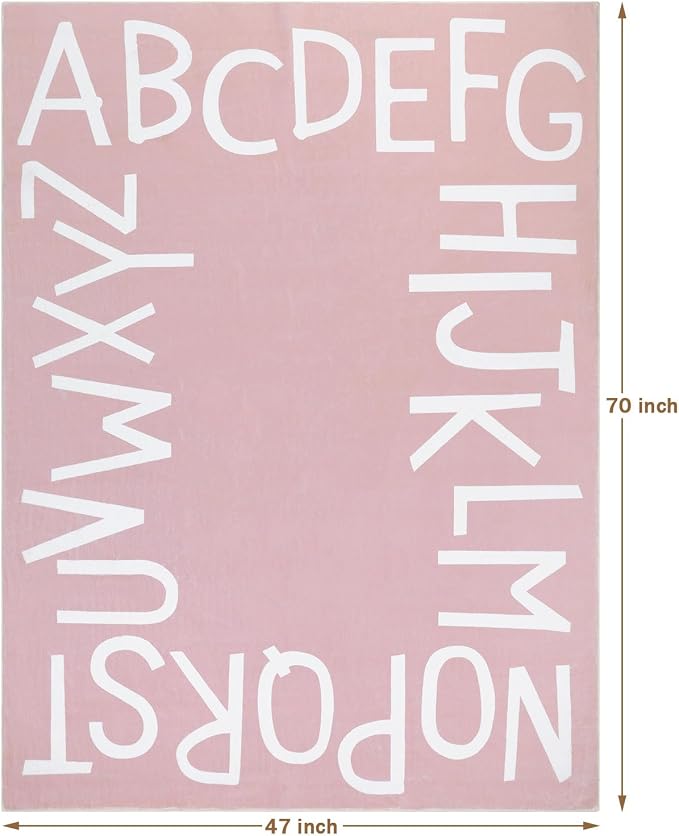 Topotdor ABC Area Rug,47x70 Inch Soft Floor Carpet,Pink | Washable Alphabet Area Rug,Non Slip Floor Mat Ideal for Bedrooms,Kids Rooms,Classrooms