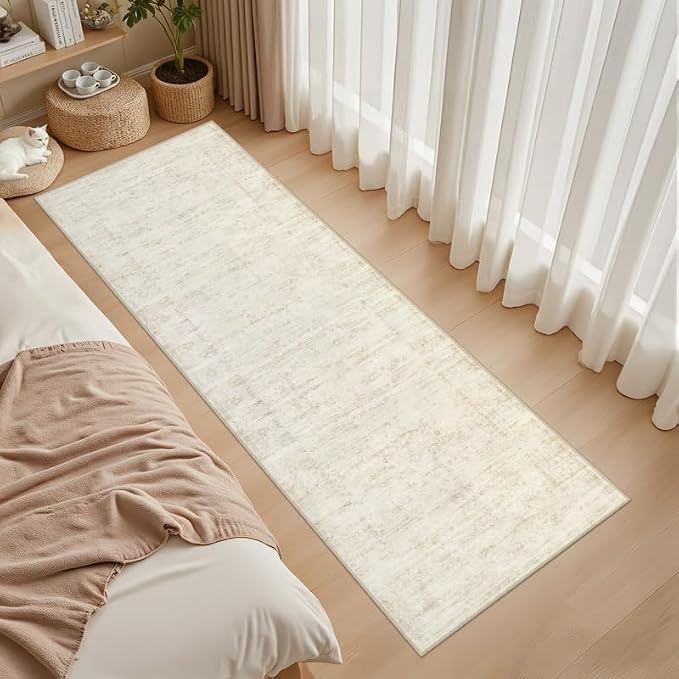 2'6''x8' Hallway Washable Runner Rug: Vintage Boho Neutral Kitchen Rug Soft Small Area Rug Indoor Floor Non-Slip Low Pile Carpet for Farmhouse Entryway Laundry Bathroom Bedroom Beside Rugs Retro Beige