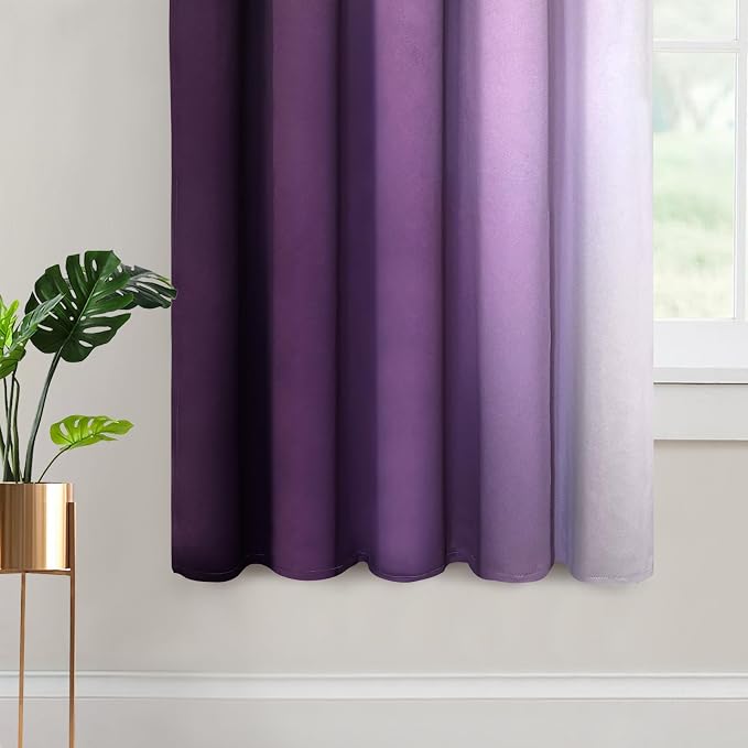 Yakamok Ombre Curtains Purple and Greyish White for Living Room,70Wx63L | Room Darkening Curtains 63,Thermal Insulated Gradient Color Drape,Light Blocking Grommet Window Curtains for Bedroom,2 Panels